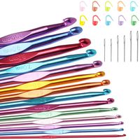 14 Sizes Crochet Hooks Set Multi-Color Metallic Plated, Tomorotec Art Aluminum Knitting Needles for Yarn Craft Set with Stitch Markers and Big Eye Needles