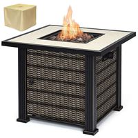 Giantex 30" Square Propane Gas Fire Pit Table 50,000 BTUs Heater Outdoor Table w/Lava Rock & Protective Cover (Gold & Brown)