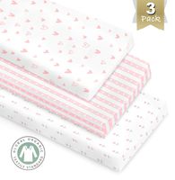 Cambria Baby 100% Organic Cotton Changing Pad Covers or Cradle Sheets with Reinforced Safety Strap Holes. Soft, Pre-Shrunk and Machine Washable. in a Pink/White Patterns for Girls. 3 Pack