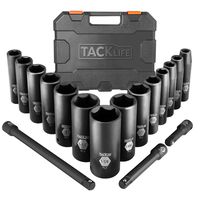 Drive Impact Socket Set, Tacklife 17pcs 1/2-inch Drive Deep Impact Socket Set, 6 Point, 3/8-1-1/4 inch, 14pcs Inch Sockets with 3pcs 1/2-Inch Drive Impact Extension Bar Set - HIS2A