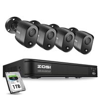 ZOSI 5MP 4 Channel Security Camera System Outdoor Indoor, H.265+ Surveillance DVR with Hard Drive 1TB and 4 x 5MP Bullet Camera CCTV with PIR Motion Sensor,Remote Access