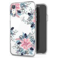JAHOLAN iPhone XR Case Clear TPU Soft Slim Flexible Silicone Cover Girls Flower Design Cute Phone Case for iPhone XR - Begonia Flower