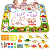 SmilePowo Aqua Magic Water Drawing Mat Set +10 Dinosaur Toy Set, (26 Pcs) ,Children Coloring Mat for Floor, Birthday Gift Kids Toddler Educational Toy Mat, Painting Writing Pad Doodle Board