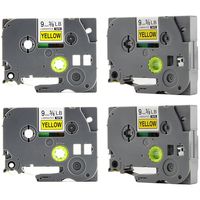 Refill Replace Brother PTouch Labels Tape TZe621 TZ621,3/8 Inch(9mm) W x 26.2 Feet(8m) L,Black on Yellow,Compatible for Brother Label Maker PTD210 PTH100 PTD400AD PTP700 PTD600 PT1230PC, 4 Pack