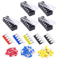 Glarks 70Pcs(5Sets) Terminal Block Set, 5Pcs 5 Positions 600V 15A Dual Row Screw Terminals Strip + 5Pcs Pre-Insulated Barrier Strips + 60Pcs Insulated Fork Wire Connector (5P+Fork Connector)