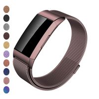 Meikeio Replacement Bands Compatible for Fitbit Charge 3, Charge 3 Stainless Steel Metal Bands(Coffee,Large)