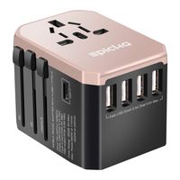 Universal Travel Power Adapter - EPICKA All in One Worldwide Wall Charger AC Plug Adaptor with 5.6A Smart Power and 3.0A Type-C for USA EU UK AUS (Rose Gold) (Renewed)