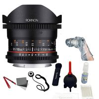 Rokinon Full Frame Cine DS Wide Angle Lens Kit - 12mm T3.1 Fisheye + Lens Cap Holder + Op/Tech Rainsleeve-Flash 14" + Giotto Rocket Blaster Kit + White Balance Card Set 2 x 3