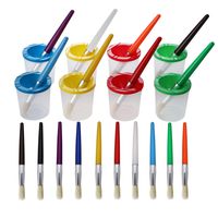 Maosifang 10 Pieces Assorted Colored Paint Brushes Set in 10 Colors and 8 Pieces Spill Proof Paint Cups