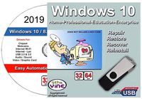 9th and Vine Compatible Windows 10 Home and Professional 32/64 Bit USB Flash Drive and 2019 Drivers. Install To Factory Fresh, Recover, Repair and Restore Boot Disc. Fix PC, Laptop and Desktop.