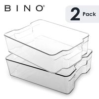 BINO Stackable Plastic Organizer Storage Bins, Large - 2 Pack - Pantry Organization and Storage Refrigerator Organizer Bins Fridge Organizer Freezer Organizer Pantry Organizer Pantry Storage