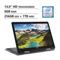 Dell 14" HD Touchscreen 2-in-1 Laptop, Intel Core i3-8145U, 8GB Memory, 256GB M.2 SSD + 1TB HHD, HDMI, USB 3.0, Wireless, Bluetooth, Media Card Reader, Windows 10, Grey