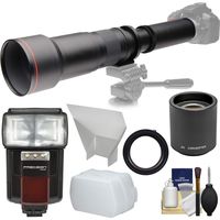 Vivitar 650-1300mm f/8-16 Telephoto Lens (Black) (T Mount) & 2X Teleconverter (=2600mm) + Flash + 2 Diffusers Kit for Nikon Digital SLR Camera