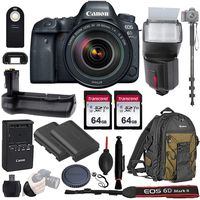 Canon EOS 6D Mark II Wi-Fi DSLR Camera Body with EF 24-105mm f/4L is II USM Lens - Pro Battery Grip, TTL Flash, Canon Pro Backpack, 128GB Memory, and More. Complete Professional Bundle (19 Items)