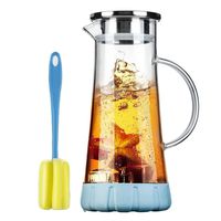 BOQO Glass Water Pitcher,50 Oz Carafe with Lid,Glass Water Jug with Particular Coaster and Brush,Glass Water Jar