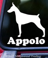 Minglewood Trading Doberman Pinscher with Custom Name 5" x 6" Vinyl Decal Sticker - Dobie Dog Dobermann - - White