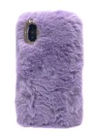Cfrau Furry Case with Black Stylus for Samsung Galaxy A30/A20,Winter Warmed Fashion Faux Rabbit Bunny Fur Fluffy Plush Soft Case with Cute 3D Crystal Bowknot,Purple