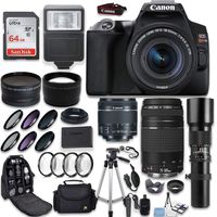 Canon EOS Rebel SL3 DSLR Camera + Canon EF-S 18-55mm + Canon 75-300mm & 500mm Telephoto Lens + Wide Angle & Telephoto Lens + Macro Filter Kit + 64GB Memory + Accessory Kit