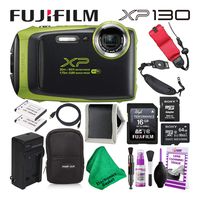 Fujifilm FinePix XP130 (600019825) Waterproof Digital Camera (Lime) Essential Accessory Bundle Includes Floating Wrist Strap, 64GB SD Memory Card, Spare Battery, and Battery Charger