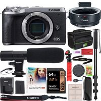 Canon EOS M6 Mark II 2 Mirrorless Digital Camera Body Only with Lens Adapter EF-EOS M Silver 3612C001 Bundle with Deco Gear Bag Case + Microphone + Monopod + 64GB Memory Card + Software & Accessories
