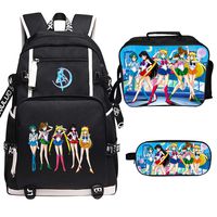 Qushy Sailor Moon Backpack Lunch Box Pencil Case Outdoor School Package (F)