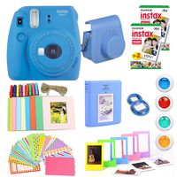 Fujifilm Instax Mini 9 Instant Print Camera (Certified Refurbished) Bundle with New Camera Case, 2 Twin Film Packs, Photo Album, Photo Stickers, 10 Mini Frames, Close Up Lens & More (Cobalt Blue)