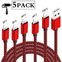 iPhone Charger, Mfi Certified Lightning Cables 5Pack 2x3Ft 2x6Ft 10Ft to USB Syncing Data and Nylon Braided Cord Charger for iPhone 11/XS/Max/XR/X/8/8Plus/7/7Plus/6S/Plus/SE/iPad Charms and More