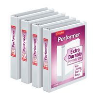 Cardinal Performer 3-Ring Binders, 1", Non-Locking Slant-D Rings, 240-Sheet Capacity, ClearVue Presentation, Non-Stick, PVC-Free, White, 4-Pack (27200)