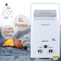 Ridgeyard 6L/1.6 GPM LPG Propane Gas Portable Tankless Instant Hot Water Heater + Shower Head Indoor Outdoor Shower Use for Small Homes RV's Sailboats Cabins