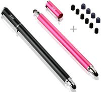 Bargains Depot (2 Pcs) [New Upgraded][0.18-inch Small Tip Series] 2-in-1 Stylus/Styli 5.5-inch L with 10 Replacement Rubber Tips -Black/Pink