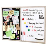 ONE WALL Combination Whiteboard Bulletin Board, 20 x 27 Inch Dry Erase Magnetic Whiteboard & Black Felt Pin Bulletin Board with Markers, Eraser, Magnets, Push Pins & Notepad for Office, School, Home