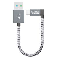 USB a to USB c Cable TecMad 90 Degree Plug Nylon Braided Type C to USB 3.0 Cable for New MacBook,Nexus 5X,Samsung s9 s8 Note 9,LG V30 V20 G6 G5,Hero 6/5,DJI Mavic Pro Drone and More-0.8ft/0.25m Grey