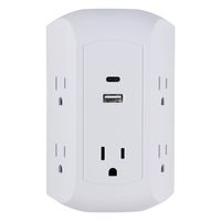 GE 15W USB-C Surge Protector Outlet Adapter, 5 Outlet Wall Tap, for iPhone 11/Pro/Max/XS/XR/X/8, iPad Pro/Air/Mini, Samsung Galaxy, Google Pixel, 17W USB-C & USB Total Power, White, 43650