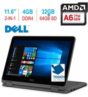 2018 Dell Inspiron 11 3185 11.6" 2-in-1 HD Touchscreen Laptop/Tablet PC, 7th Gen AMD A6-9220e up to 2.9GHz, 4GB 2400MHz DDR4 RAM, 32GB eMMC + 64GB SD, HDMI, WiFi, Bluetooth, MaxxAudio, Windows 10
