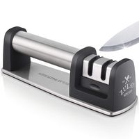 Zulay Premium Quality Knife Sharpener for Straight and Serrated Knives Stainless Steel Ceramic and Tungsten - Easy Manual Sharpening for Dull Steel, Paring, Chefs and Pocket Knives, Sharpens Scissors