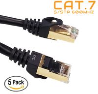 PiperCablesTM PRO SERIES CAT7 (5 Pack) Shielded RJ45 Ethernet Network Cable Professional Grade - Fluke Tested - 100% Guaranteed - Gold Plated - SSTP Solid Copper 26AWG Shielded (3.3ft - 1m Black)