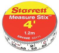 Starrett Measure Stix SM44ME Steel White Measure Tape with Adhesive Backing, English/Metric Graduation Style, Left to Right Reading, 4' (1.2m) Length, 0.5" (13mm) Width, 0.0625" Graduation Interval