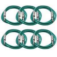 Seismic Audio SATRX-6Green6 6 Pack of Green 6' 1/4"TRS to 1/4" TRS Patch Cables