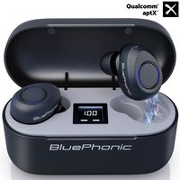 Bluephonic True Wireless Earbuds, CVC 8.0 Noise Reduction, Bluetooth 5.0 aptX HD Sound in Ear Totally Wireless Earphones, 32Hr Play Auto Pairing IPX7 Sweatproof Sport Headset, Built in Mic for Calls