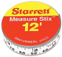 Starrett Measure Stix SM412WMERL Steel White Measure Tape with Adhesive Backing, English/Metric Graduation Style, Right To Left Reading, 12' (3.65m) Length, 0.5" (13mm) Width, 0.0625" Graduation Interval
