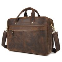 Augus Business Travel Briefcase Genuine Leather Duffel Bags for Men Laptop Bag fits 15.6 inches Laptop (Dark Brown)