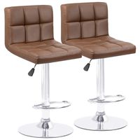 Homall Modern PU Leather Adjustable Swivel Barstools, Armless Hydraulic Kitchen Counter Bar Stools Synthetic Leather Extra Height Square Island Bar Stool with Back Set of 2(Brown)