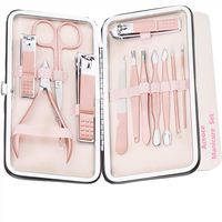 Nail Clippers Set Manicure Pedicure Kit - Manicure Set Women Professional Stainless Steel Pedicure Nail Clipper Tools + Aceoce Travel Luxury 12 In 1 With Grooming Travel Leather (Rose Glod)