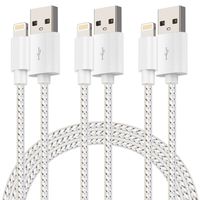 TT-WISH Cable 3 Pack 3FT Nylon Braided USB Charger Cable Compatible with iPhone 11 /Xs/XR/X /8/7 /6S /6 Plus/iPad 2/4 Mini iPad Pro Air and More Silver & White (3FT-Silver White)