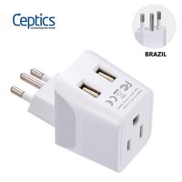 Brazil Travel Adapter Plug by Ceptics With Dual USB - USA Input - Type N - Ultra Compact - Perfect for Cell Phones, Laptop, Camera Chargers, iWatch and More (CTU-11C)