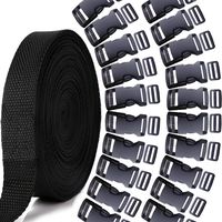 YGDZ 10 Yards 1 Inch Nylon Webbing Strap with 20 Set 1 Inch Side Release Plastic Buckles and Tri-Glide Slides for Luggage Strap Backpack Repairing, Black