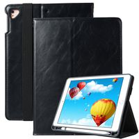 Billionn iPad 9.7 2018 Case with Apple Pencil Holder [Free Stylus Pen], Premium Leather with Hand Strap Folio Stand Cover Auto Wake/Sleep for Apple iPad 9.7 2018/2017/ Air 2/ Air/Pro 9.7 2016, Black