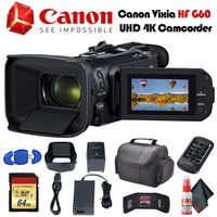 Canon Vixia HF G60 UHD 4K Camcorder (Black) (3670C002) with Padded Case, 64GB Memory Card and More - Base Bundle