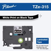Brother Genuine P-touch TZE-315 Tape, 1/4" (0.23") Wide Standard Laminated Tape, White on Black, Laminated for Indoor or Outdoor Use, Water-Resistant, 0.23" x 26.2' (6mm x 8M), Single-Pack, TZE315