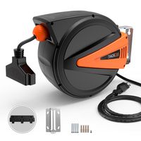 Cord Reel, Tacklife 50+4.5ft Retractable Extension Cord Reel / 14AWG, 3C SJTOW/Triple Tap Connector/Easy and Effortless Chute Mounting Bracket/for Tools Room and the Automotive Industry丨GCR2A